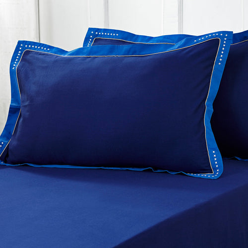Little Maspar Hand Embroidery Cross Stitch 2PC Pillow Case Set Blue