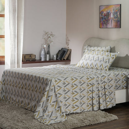 Hues PBS Refined Retro 210 TC Damascus Bed Sheet With Pillow Cover