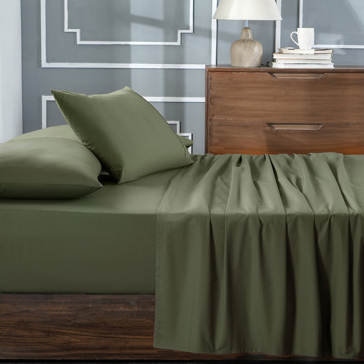Slumber Plain Easy Care Percale 100% Cotton Green Crisp Bed Sheet with Pillow Case