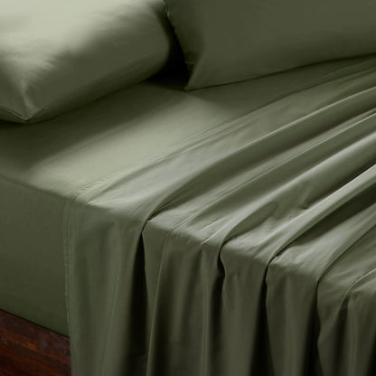 Slumber Plain Easy Care Percale 100% Cotton Green Crisp Bed Sheet with Pillow Case