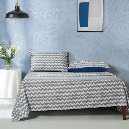 Whimsy Nature Twisty Melange Digital Printed 100% Cotton Blue Bedsheet with Pillow Case