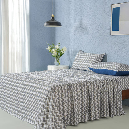 Whimsy Nature Twisty Melange Digital Printed 100% Cotton Blue Bedsheet with Pillow Case