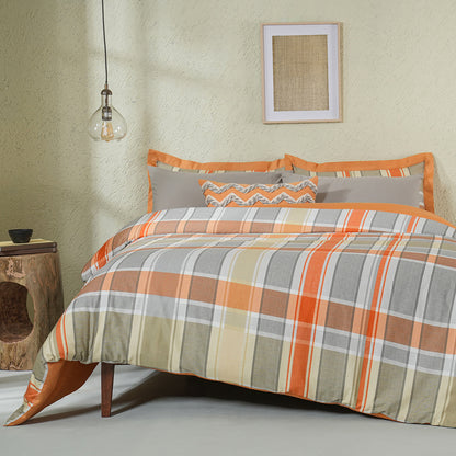 Whimsy Nature Vivid Plaid Woven 100% Cotton Rust 8pcs Duvet Cover Set