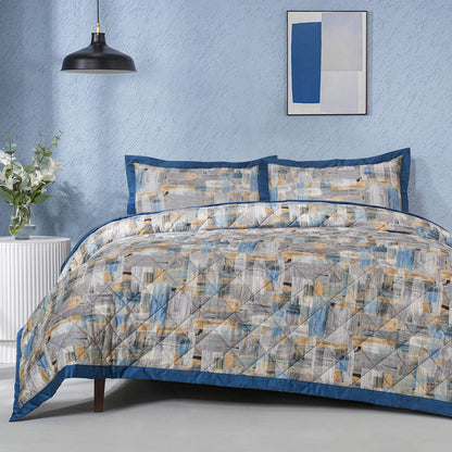Whimsy Nature Brush Strokes 300GSM Quilt/Quilted Bed Cover Blue