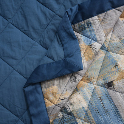 Whimsy Nature Brush Strokes 300GSM Quilt/Quilted Bed Cover Blue