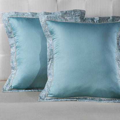 Classical Impression Folkloric 100% Cotton Pillow Case Euro Set Blue