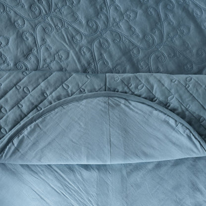 Classical Impression Swirling 100% Cotton 8pcs Quilt/Qulited Bed Cover Set Blue