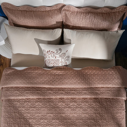 Classical Impression Swirling 100% Cotton 8pcs Quilt/Qulited Bed Cover Set Brown