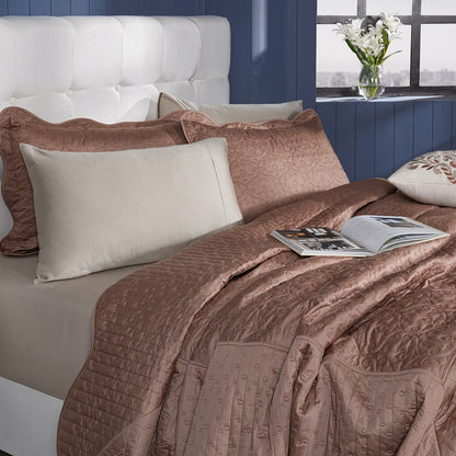 Classical Impression Swirling 100% Cotton 8pcs Quilt/Qulited Bed Cover Set Brown