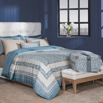 Classical Impression Ornamental 100% Cotton 8pcs Quilt/Qulited Bed Cover Set Blue
