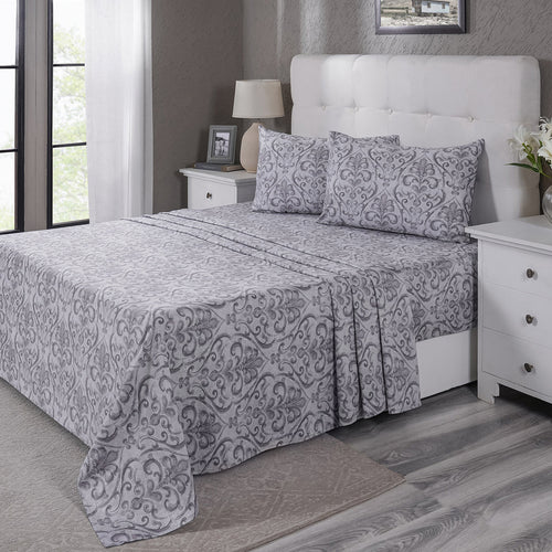PBS Vintage Chic Dawson 100% Cotton Bedsheet with Pillow Case Grey