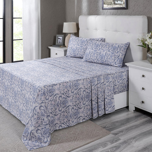 PBS Vintage Chic Dawson 100% Cotton Bedsheet with Pillow Case Blue