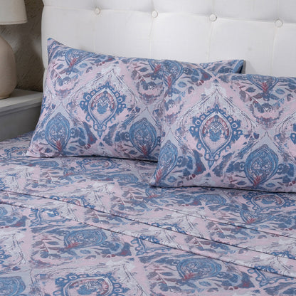 PBS Vintage Chic Edmund 100% Cotton Bedsheet with Pillow Case Blue