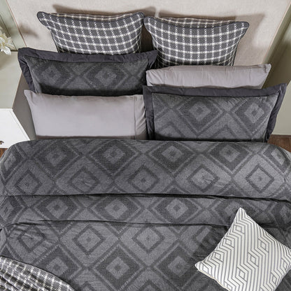 Rurban Elegance Argyl 11 pcs Quilt/Quilted Bed Cover Set Grey