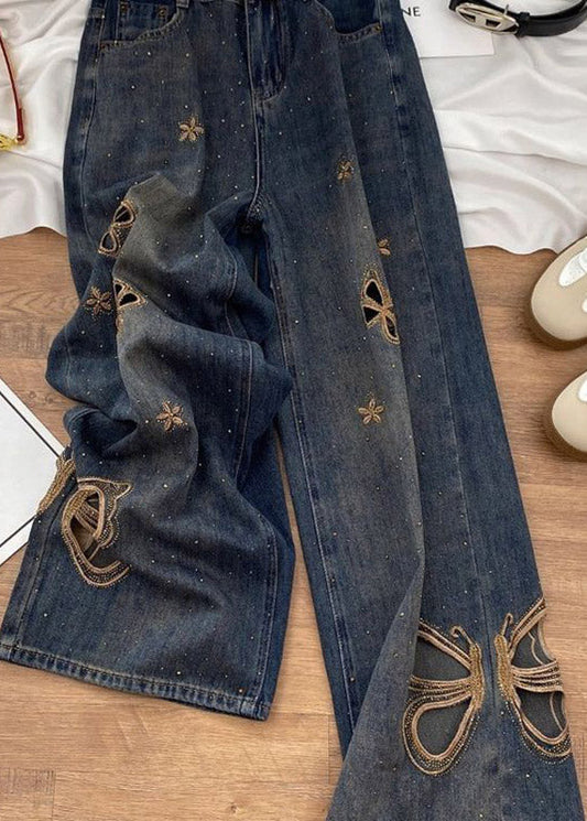 2026 New Hollow Out Butterfly Zircon Straight Jeans