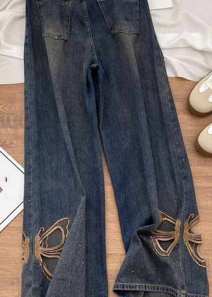 2026 New Hollow Out Butterfly Zircon Straight Jeans