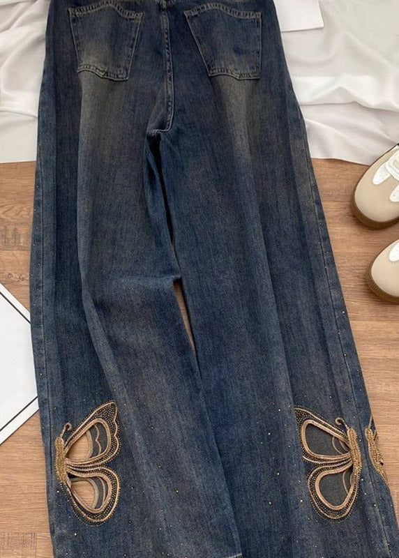 2026 New Hollow Out Butterfly Zircon Straight Jeans