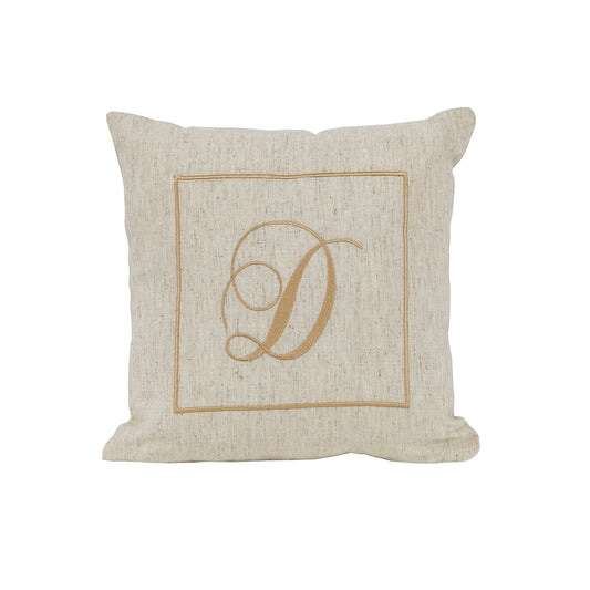 Maspar Machine Embroidery Monogram D/Cotton Flax Cushion Cover Beige