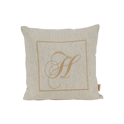 Maspar Machine Embroidery Monogram H/Cotton Flax Cushion Cover Beige