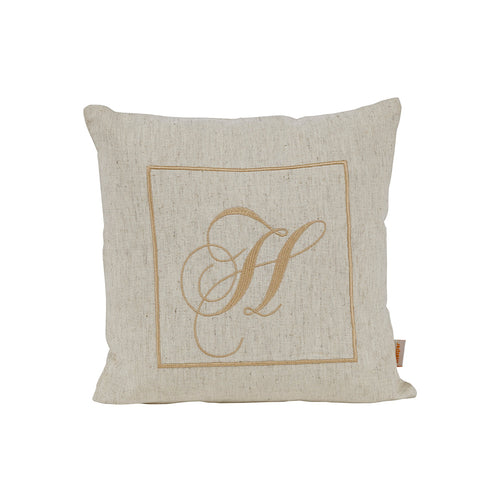 Maspar Machine Embroidery Monogram H/Cotton Flax Cushion Cover Beige
