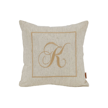 Maspar Machine Embroidery Monogram K/Cotton Flax Cushion Cover Beige