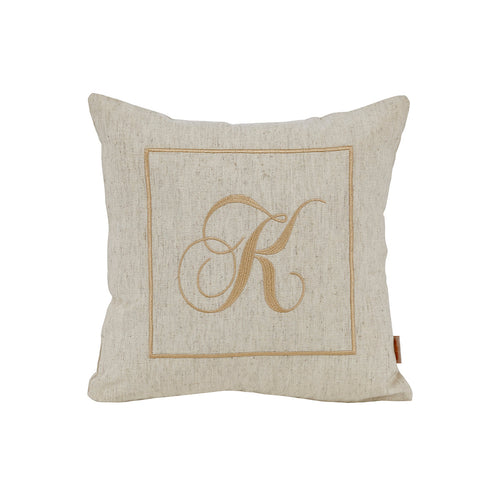 Maspar Machine Embroidery Monogram K/Cotton Flax Cushion Cover Beige