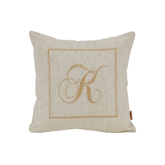 Maspar Machine Embroidery Monogram K/Cotton Flax Cushion Cover Beige