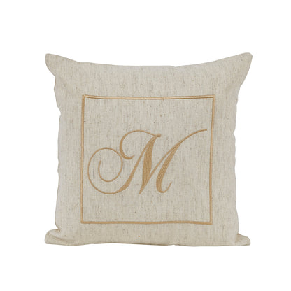 Maspar Machine Embroidery Monogram M/Cotton Flax Cushion Cover Beige