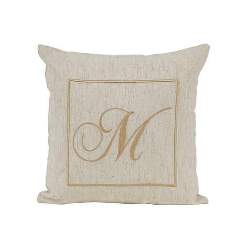 Maspar Machine Embroidery Monogram M/Cotton Flax Cushion Cover Beige