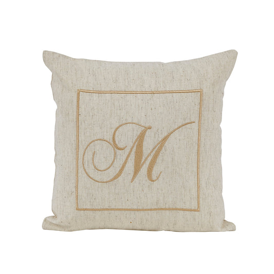 Maspar Machine Embroidery Monogram M/Cotton Flax Cushion Cover Beige