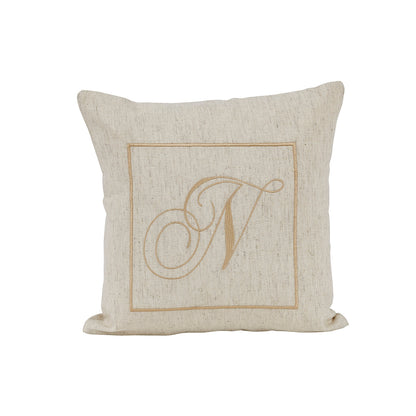 Maspar Machine Embroidery Monogram N/Cotton Flax Cushion Cover Beige