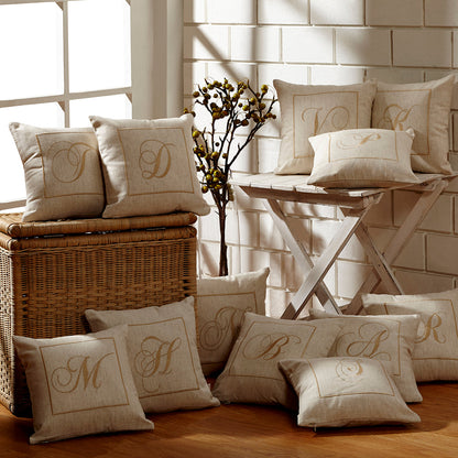 Maspar Machine Embroidery Monogram R/Cotton Flax Cushion Cover Beige