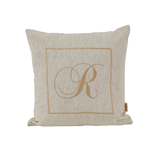 Maspar Machine Embroidery Monogram R/Cotton Flax Cushion Cover Beige