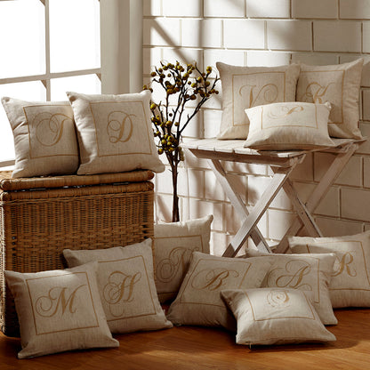 Maspar Machine Embroidery Monogram T/Cotton Flax Cushion Cover Beige