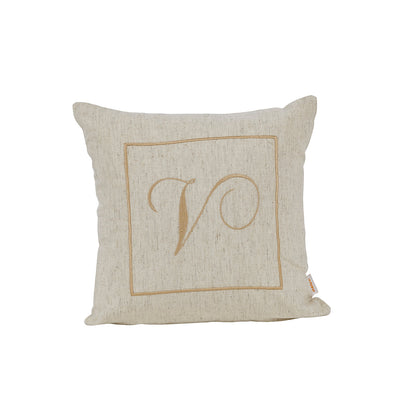 Maspar Machine Embroidery Monogram V/Cotton Flax Cushion Cover Beige