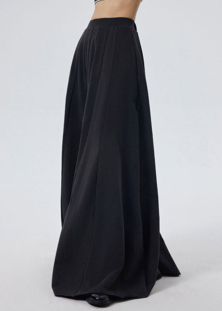 Casual Black Elastic Waist Solid A Line Skirt Spring