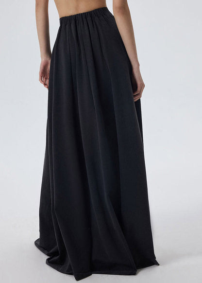 Casual Black Elastic Waist Solid A Line Skirt Spring