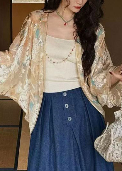 Classy Light Green V Neck Silk Coat Batwing Sleeve