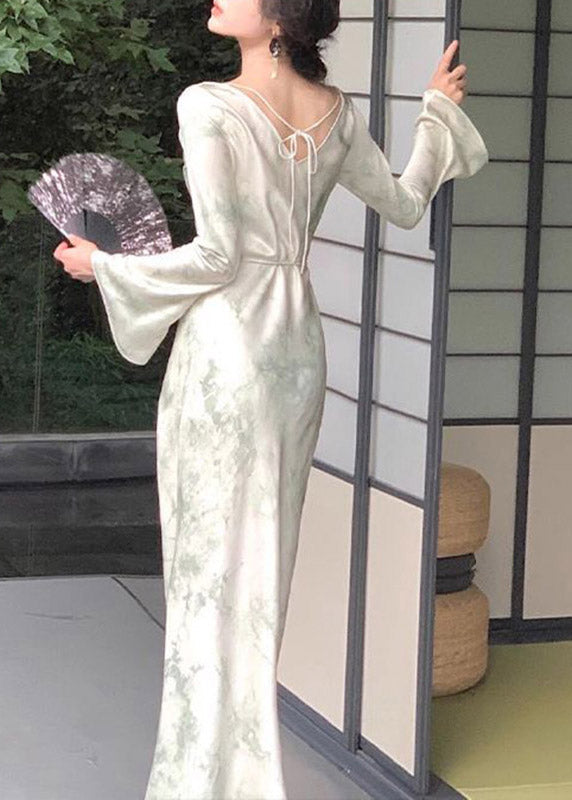 Dinner Champagne Slash Neck Draping Tunic Party Long Dress Flare Sleeve