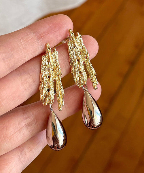 Fine Gold Copper Overgild Asymmetrical Water Droplet Gold Drop Earrings