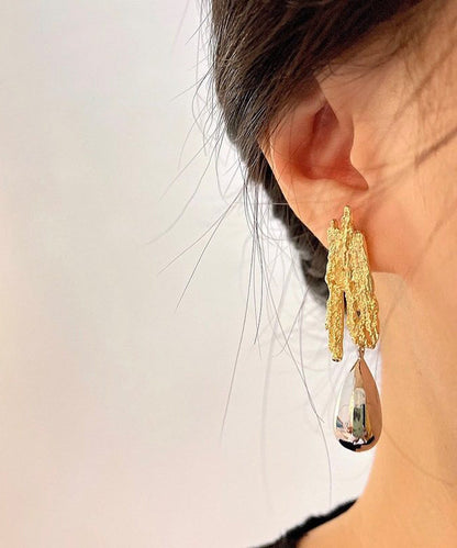 Fine Gold Copper Overgild Asymmetrical Water Droplet Gold Drop Earrings