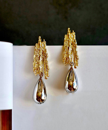 Fine Gold Copper Overgild Asymmetrical Water Droplet Gold Drop Earrings