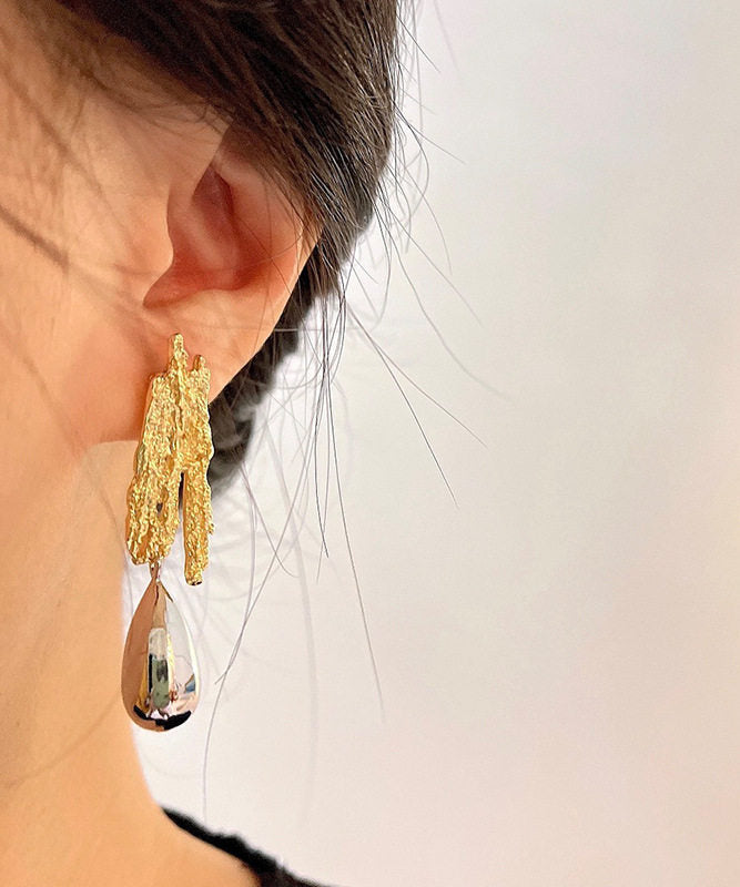 Fine Gold Copper Overgild Asymmetrical Water Droplet Gold Drop Earrings
