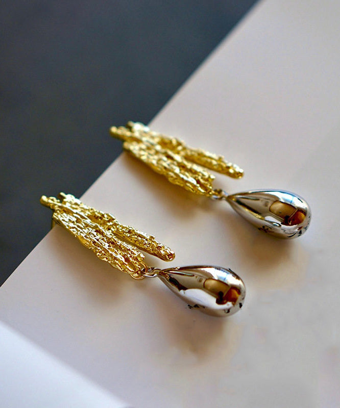 Fine Gold Copper Overgild Asymmetrical Water Droplet Gold Drop Earrings