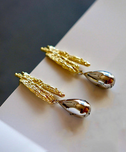 Fine Gold Copper Overgild Asymmetrical Water Droplet Gold Drop Earrings