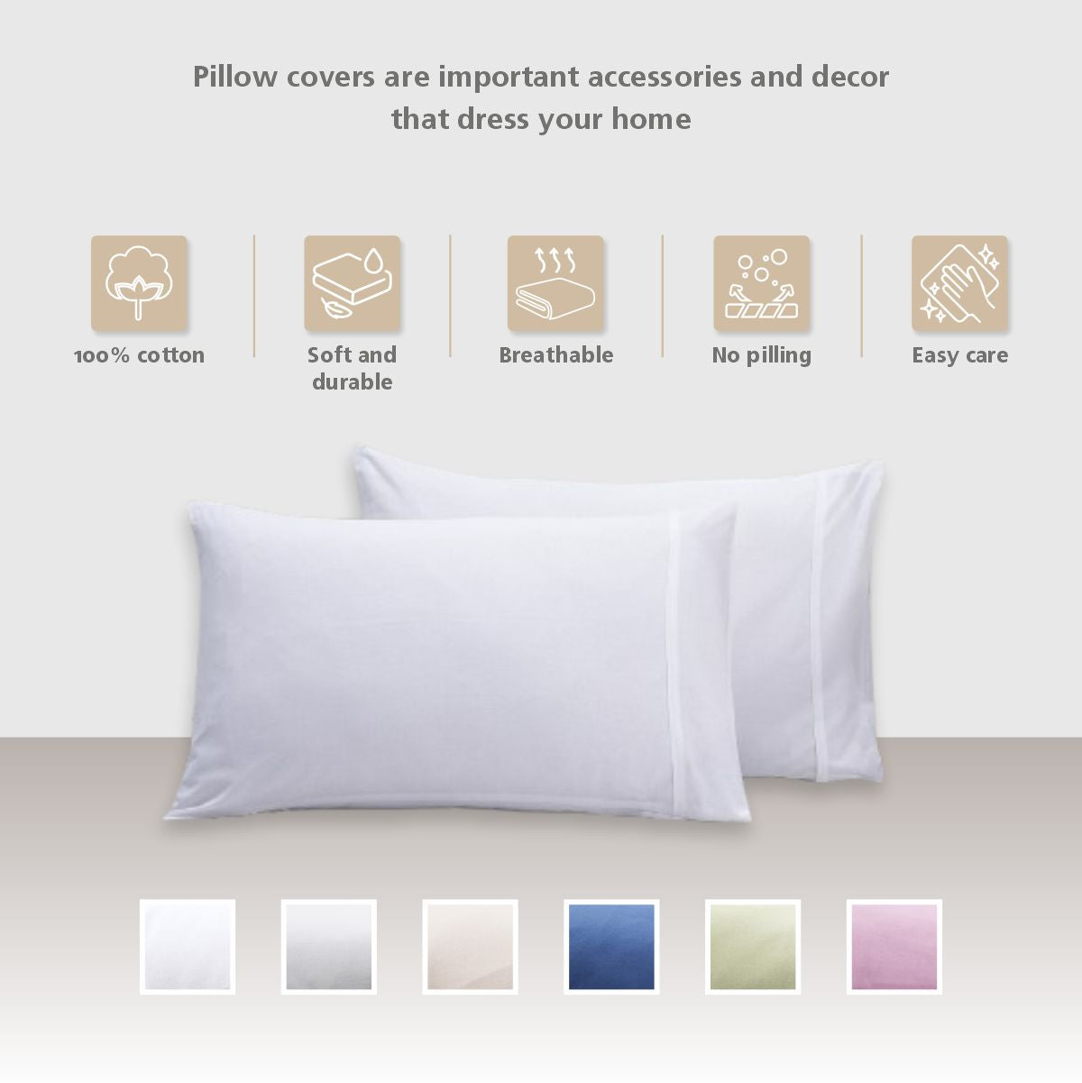 Eden Solid 100% Cotton Grey 2PC Pillow Case Set