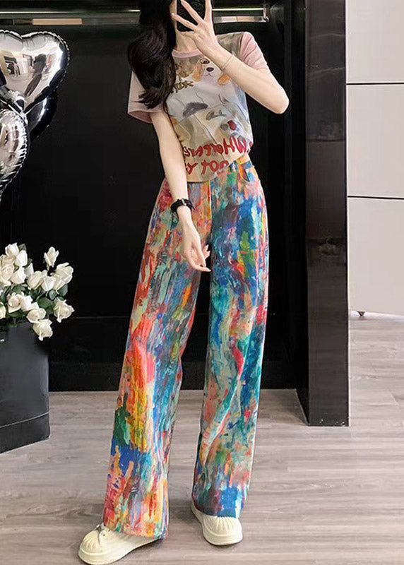 Handmade Tie Dye Top And Wide Leg Jeans Two Piece Set Summer