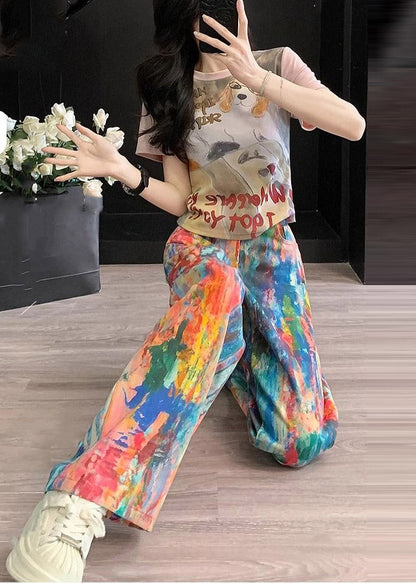 Handmade Tie Dye Top And Wide Leg Jeans Two Piece Set Summer