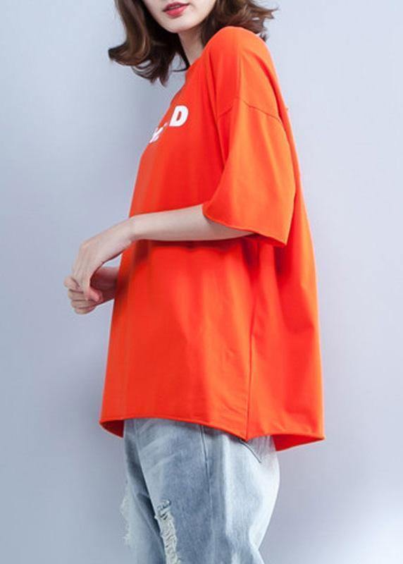 Handmade orange cotton clothes For Women prints o neck short summer shirt