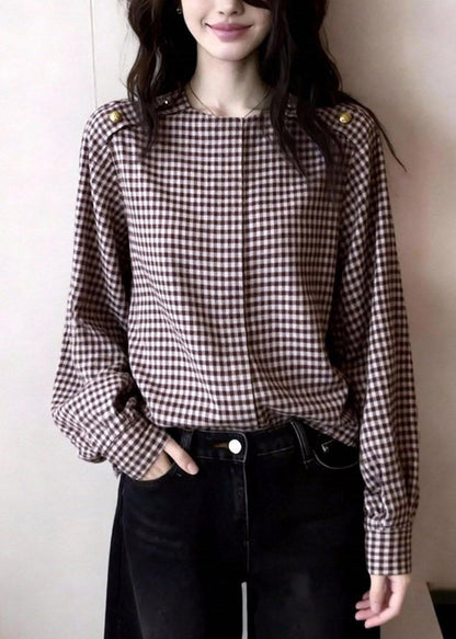 Natural Plaid Button Patchwork Shirt Spring